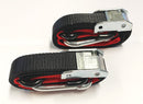 PRO HARD PARTS 25MM CAM BUCKLE SOFT HOOK WITH CARIBINER & S HOOK BLACK & RED TIE DOWNS