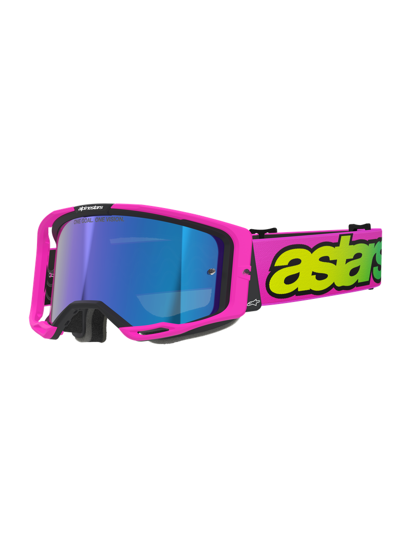 ALPINESTARS VISION 8 VISTA PINK & YELLOW GOGGLES WITH BLUE MIRROR LENS