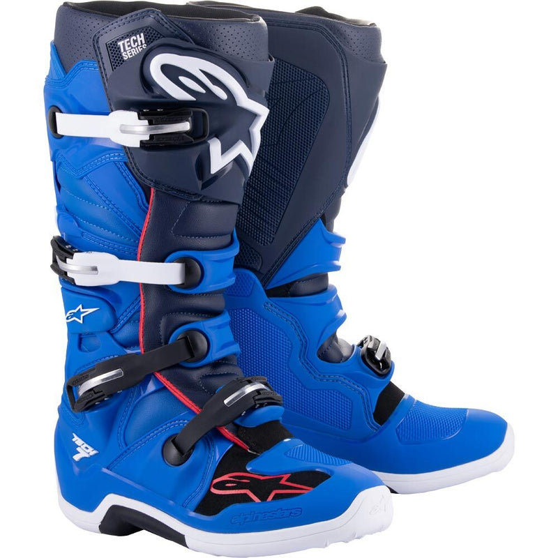 ALPINESTARS 2024 TECH 7 ALPINE BLUE, NIGHT NAVY & BRIGHT RED BOOTS