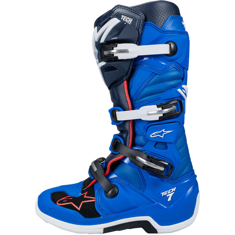 ALPINESTARS 2024 TECH 7 ALPINE BLUE, NIGHT NAVY & BRIGHT RED BOOTS