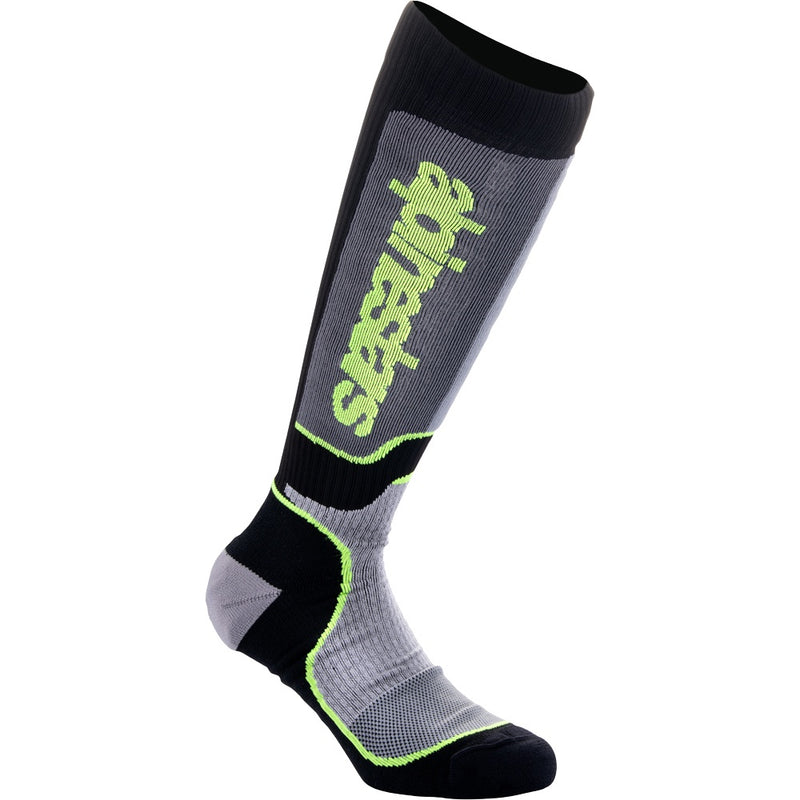 ALPINESTARS MX PLUS BLACK, GREY & FLURO YELLOW KIDS SOCKS