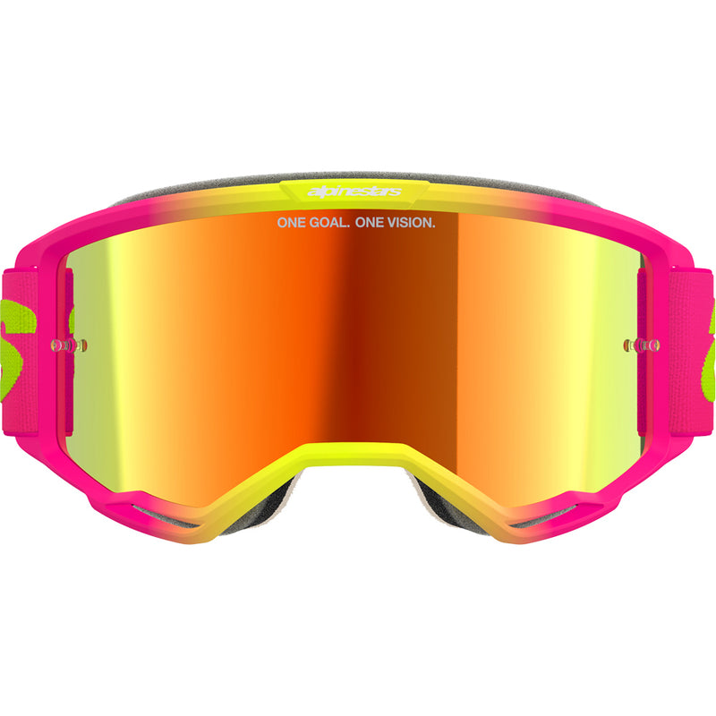 ALPINESTARS VISION 5 WORDMARK PINK & FLUROO YELLOW GOGGLES WITH RED MIRROR LENS