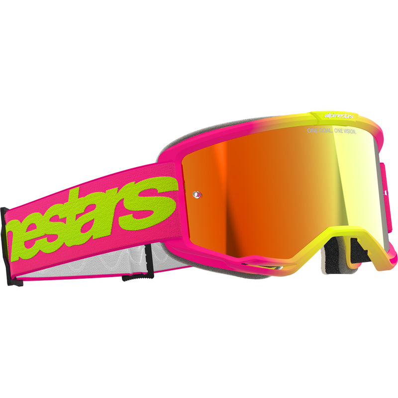 ALPINESTARS VISION 5 WORDMARK PINK & FLUROO YELLOW GOGGLES WITH RED MIRROR LENS