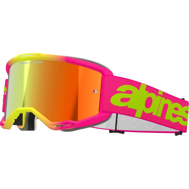 ALPINESTARS VISION 5 WORDMARK PINK & FLUROO YELLOW GOGGLES WITH RED MIRROR LENS