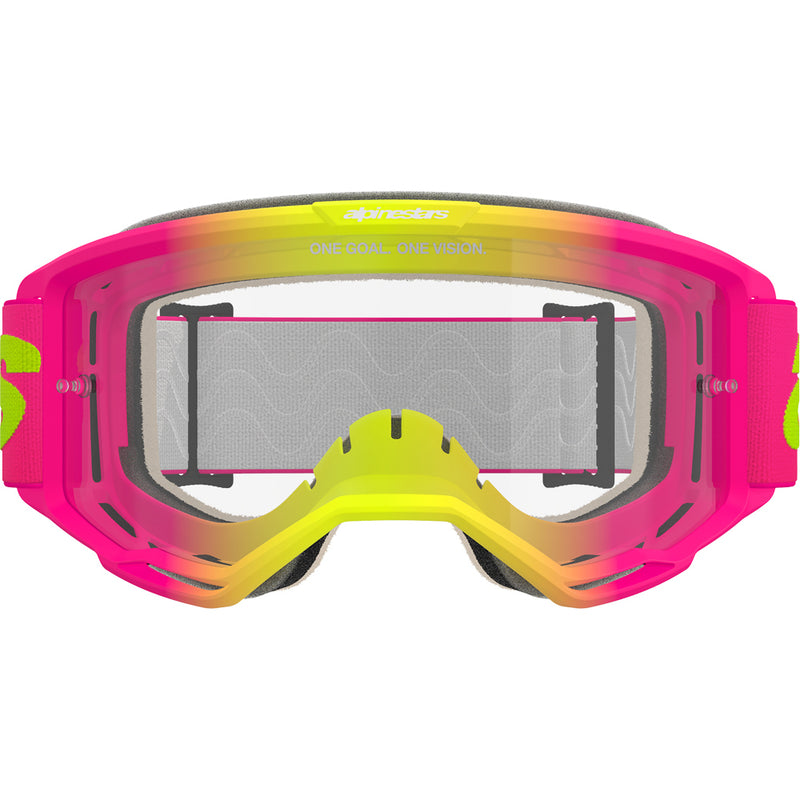 ALPINESTARS VISION 5 WORDMARK PINK & FLURO YELLOW GOGGLES WITH CLEAR LENS