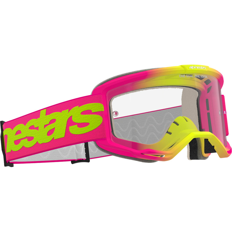 ALPINESTARS VISION 5 WORDMARK PINK & FLURO YELLOW GOGGLES WITH CLEAR LENS