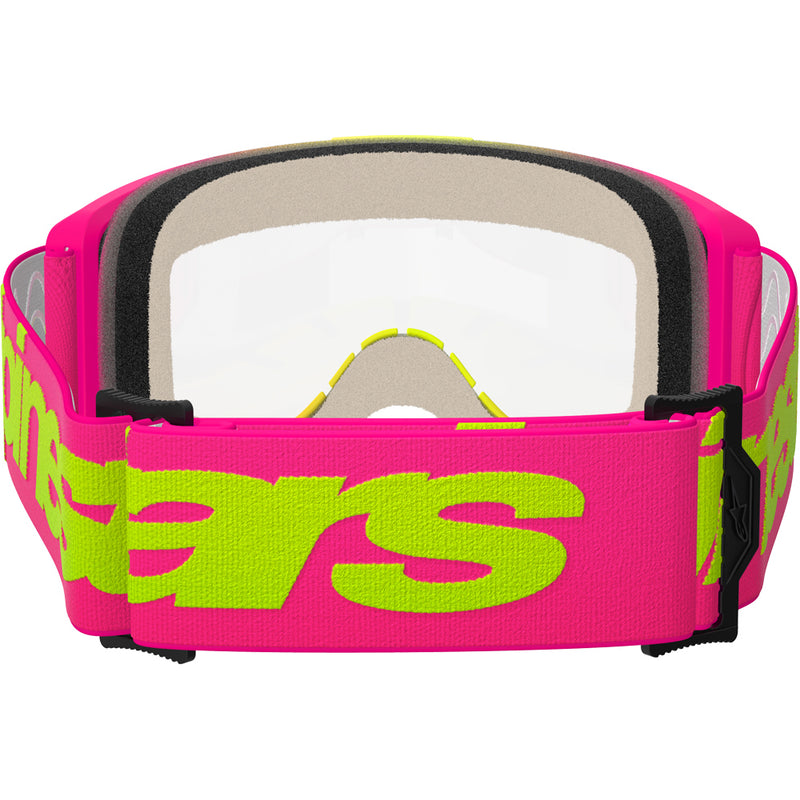 ALPINESTARS VISION 5 WORDMARK PINK & FLURO YELLOW GOGGLES WITH CLEAR LENS