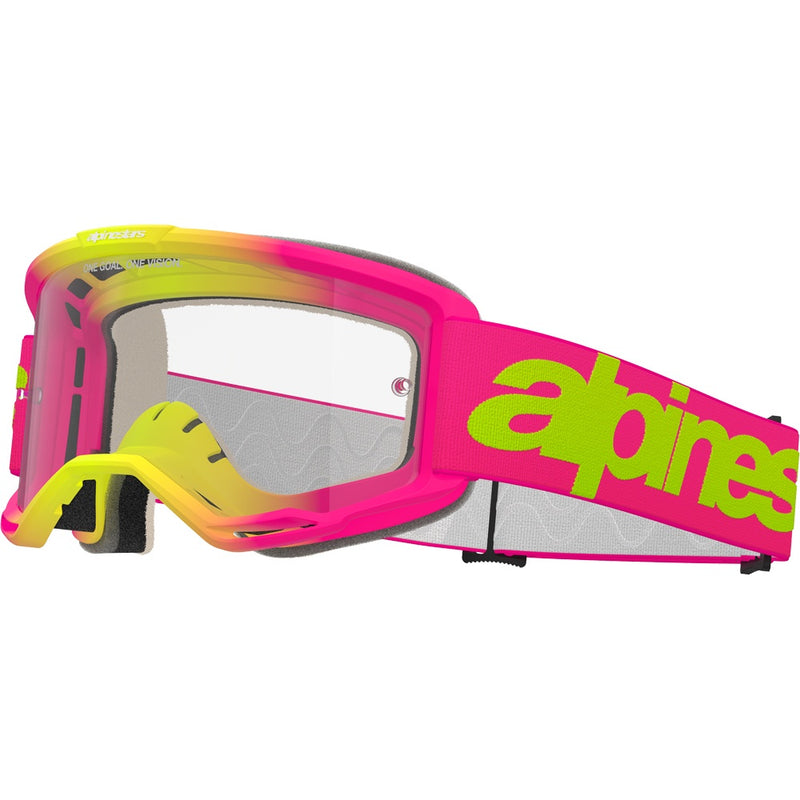 ALPINESTARS VISION 5 WORDMARK PINK & FLURO YELLOW GOGGLES WITH CLEAR LENS