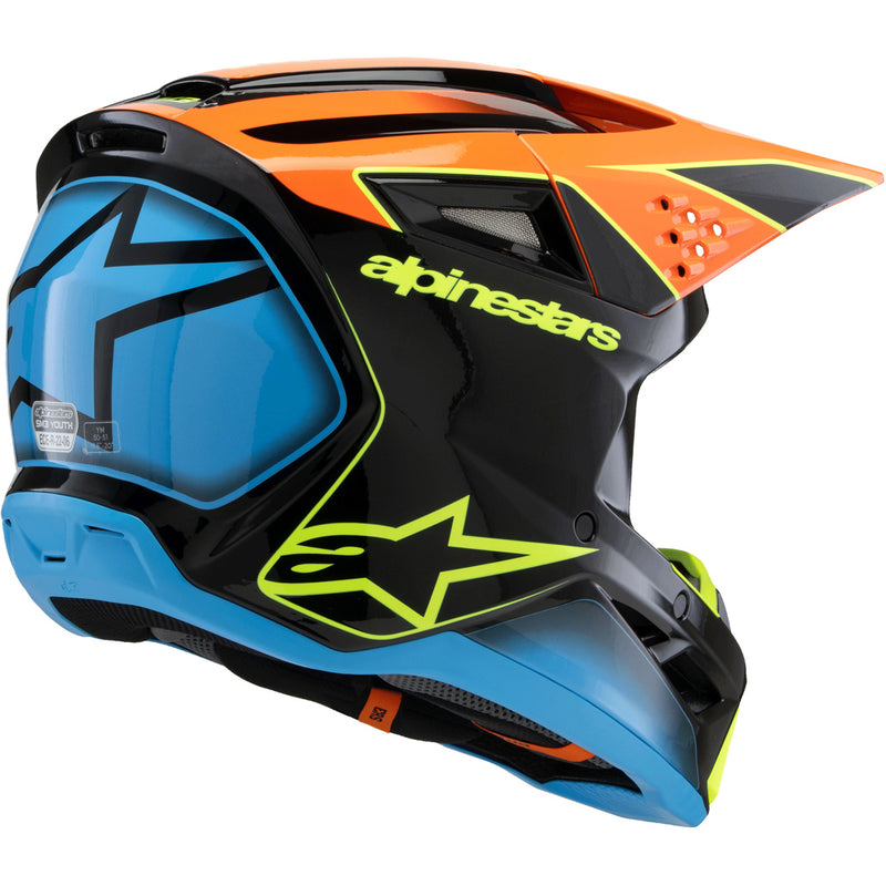 ALPINESTARS 2025 S-M3 FRAY BLACK, ORANGE & FLURO YELLOW KIDS HELMET