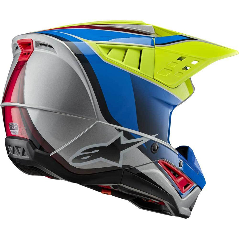 ALPINESTARS 2025 S-M5 SAIL FLURO YELLOW, ENAMEL BLUE & SILVER HELMET