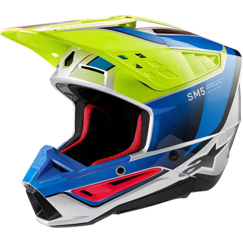 ALPINESTARS 2025 S-M5 SAIL FLURO YELLOW, ENAMEL BLUE & SILVER HELMET