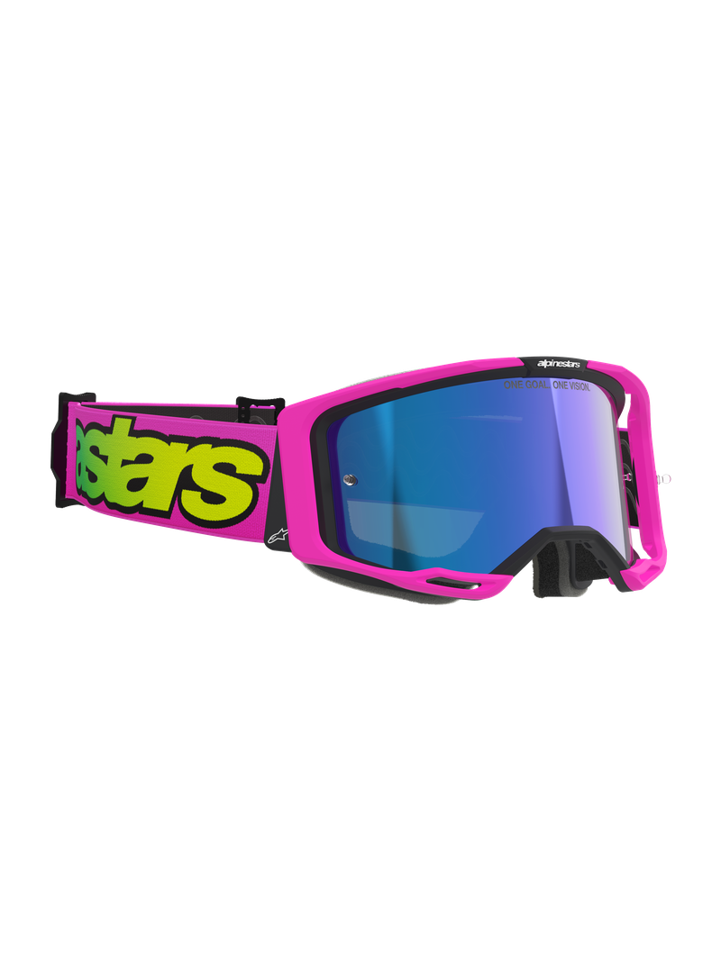 ALPINESTARS VISION 8 VISTA PINK & YELLOW GOGGLES WITH BLUE MIRROR LENS