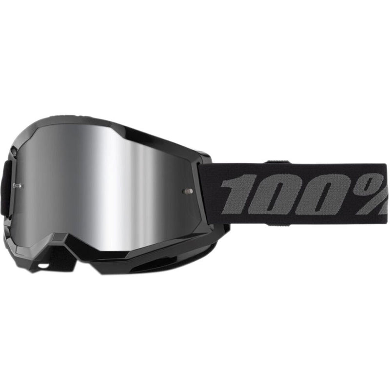 100% STRATA 2 BLACK GOGGLES WITH SILVER MIRROR LENS