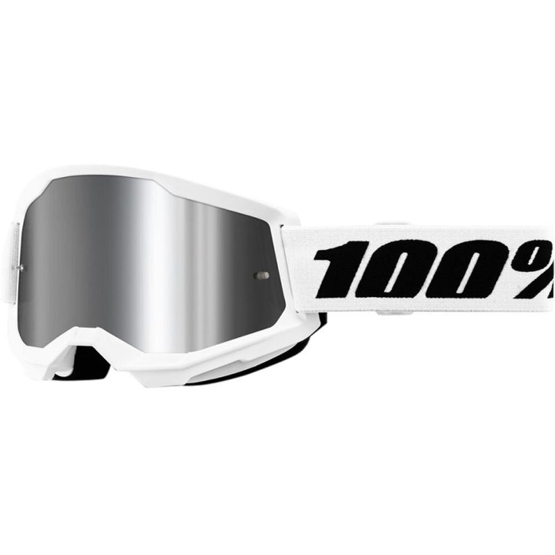 100% STRATA 2 WHITE GOGGLES WITH SILVER MIRROR LENS