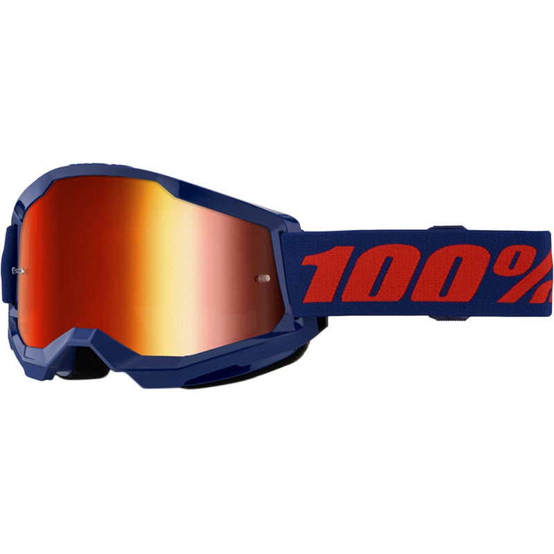 100% STRATA 2 NAVY GOGGLES WITH RED MIRROR LENS