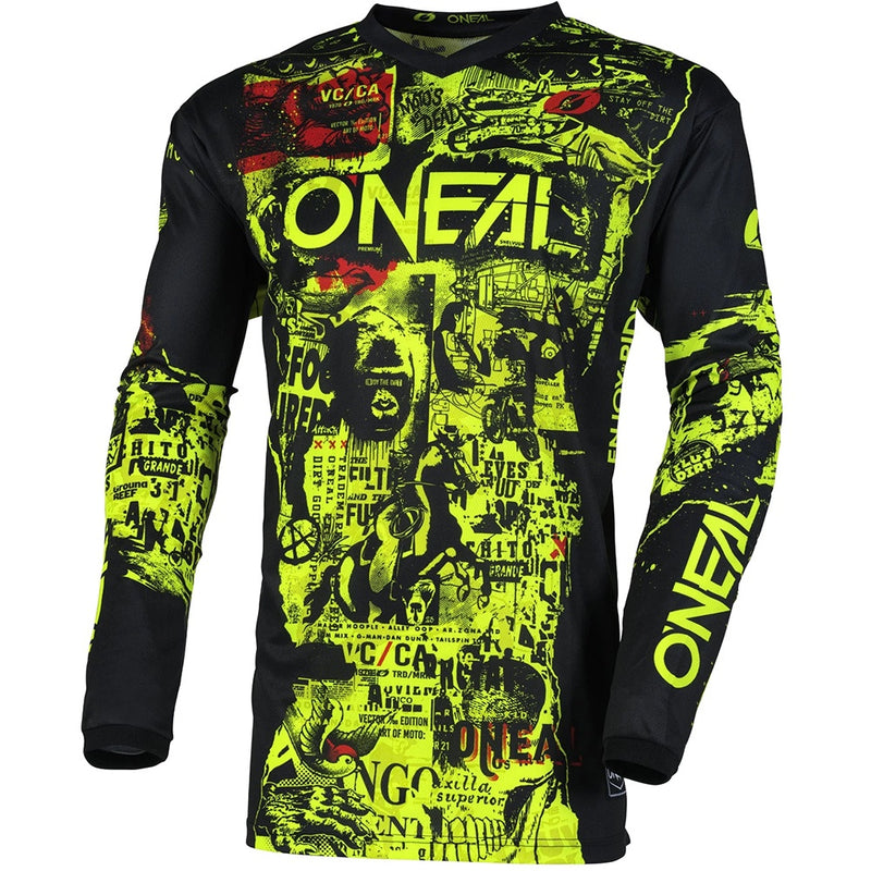 ONEAL 2025 ELEMENT ATTACK BLACK & NEON YELLOW KIDS JERSEY