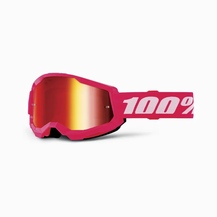 100% STRATA 2 PINK KIDS GOGGLES WITH RED MIRROR LENS