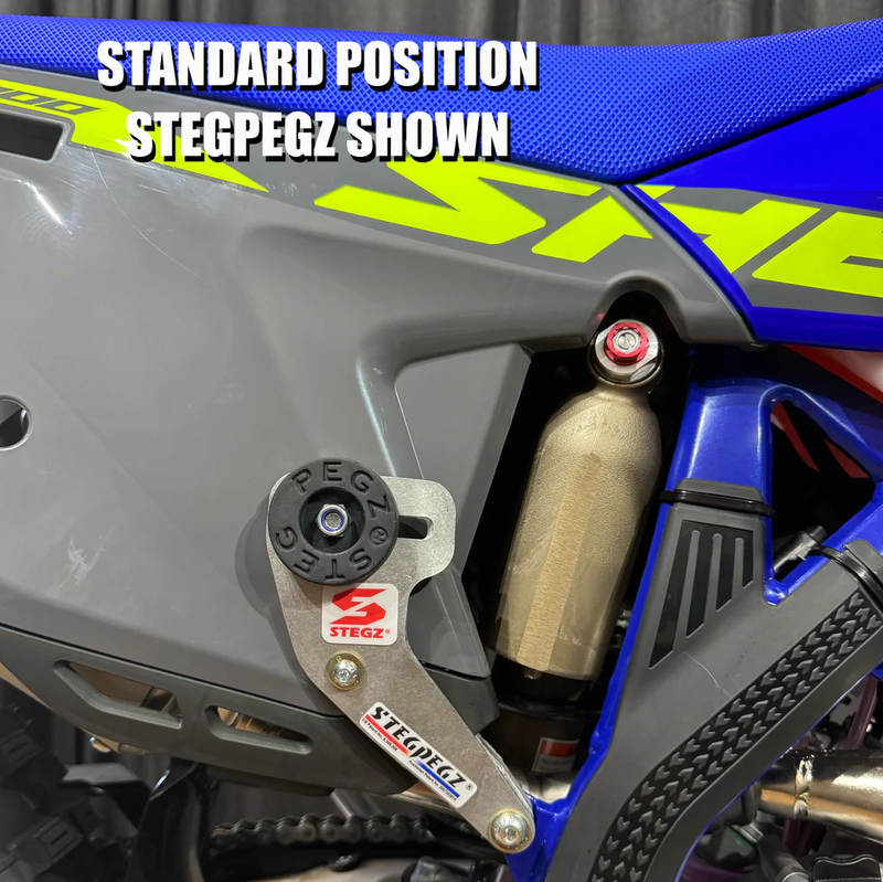 STEGZ 2025 SHERCO SE/SEF 125 to 500 SP96 FURTHER BACK ALUMINIUM STEG PEGZ WITH 2 RUBBERS