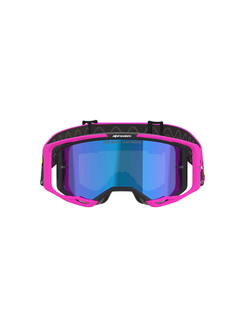 ALPINESTARS VISION 8 VISTA PINK & YELLOW GOGGLES WITH BLUE MIRROR LENS