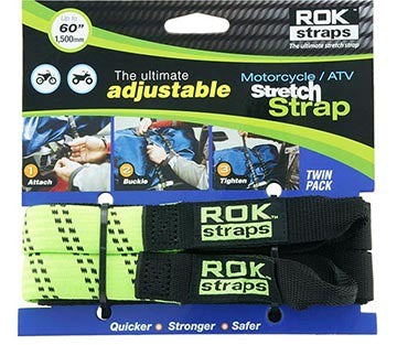 ROK STRAPS MOTORCYCLE / ATV ULTIMATE ADJUSTABLE GREEN / BLACK STRETCH STRAP - UP TO 1500MM