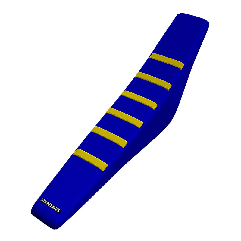 SHERCO 125/250/300SE-R 17-24 /SEF-R 17-24 TALL SEAT FOAM WITH YELLOW/BLUE/BLUE GRIPPER RIBBED SEAT COVER