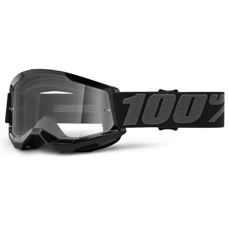 100% STRATA 2 KIDS BLACK GOGGLES WITH CLEAR LENS