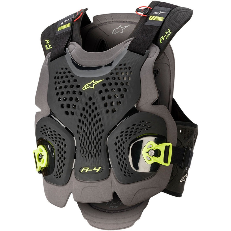 ALPINESTARS A-4 MAX BLACK, ANTHRACITE & FLUORESCENT YELLOW CHEST PROTECTOR