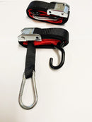 PRO HARD PARTS 25MM CAM BUCKLE SOFT HOOK WITH CARIBINER & S HOOK BLACK & RED TIE DOWNS