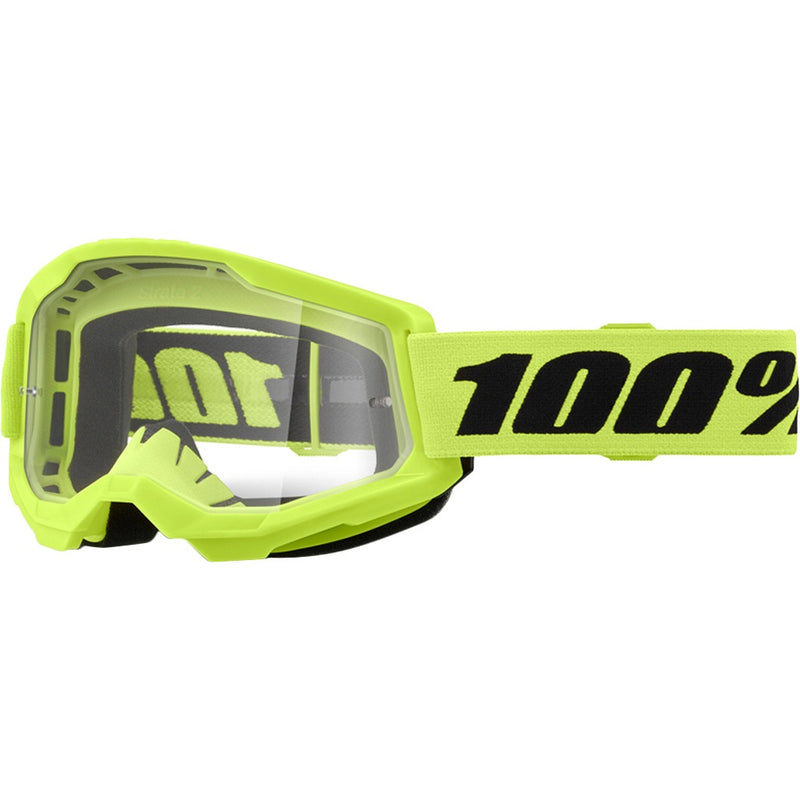 100% STRATA 2 NEON YELLOW GOGGLES WITH CLEAR LENS