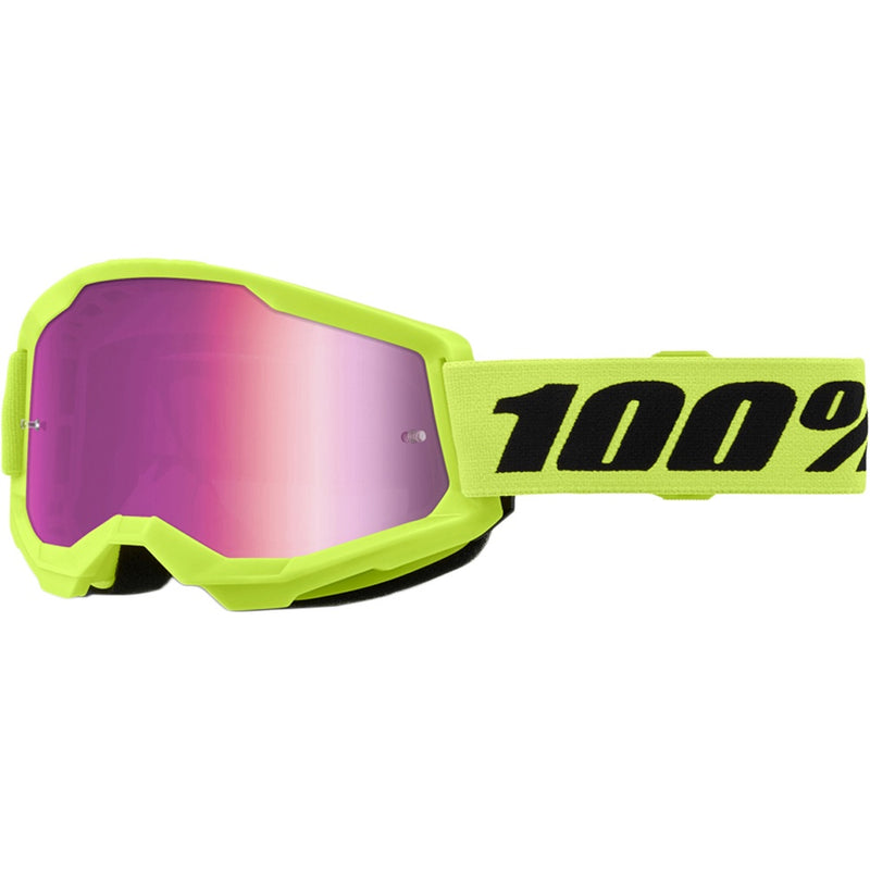 100% STRATA 2 KIDS NEON YELLOW GOGGLES WITH PINK MIRROR LENS