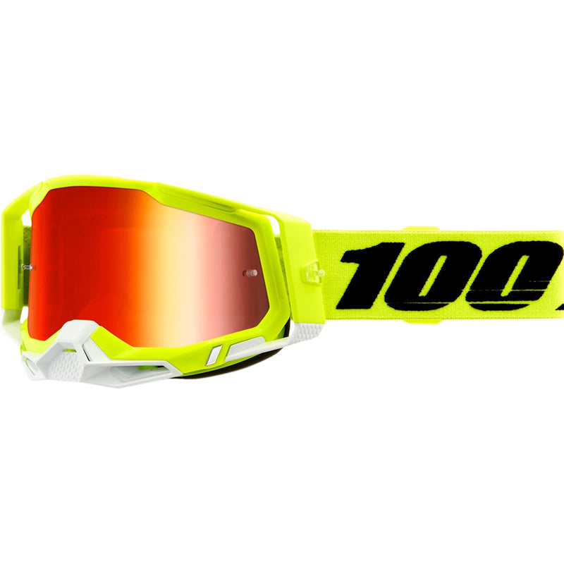 100% RACECRAFT 2 YELLOW GOGGLES WITH RED MIRROR LENS