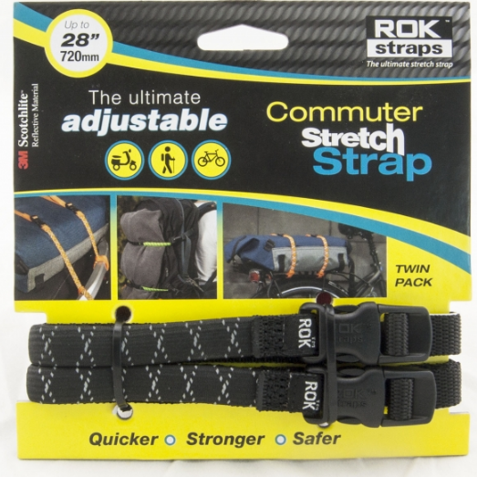 ROK STRAPS THE ULTIMATE ADJUSTABLE COMMUTER STRETCH STRAP -UP TO 720MM "BLACK REFLECTIVE"”