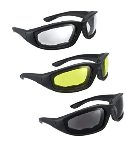 PRO-KIT MOTORCYCLE RIDING GLASSES 3 PACK CLEAR/YELLOW/SMOKE