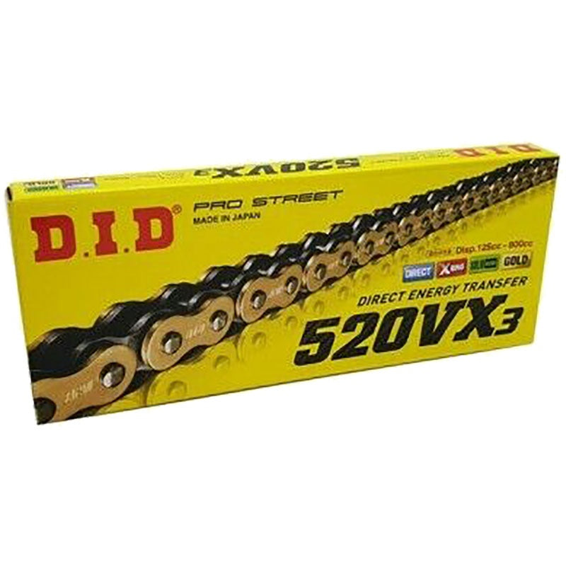D.I.D Pro Street X-Ring Drive Chain 520VX3 GB -120 FB Gold & Black