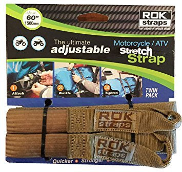 ROK STRAPS MOTORCYCLE / ATV ULTIMATE ADJUSTABLE COYOTE TAN STRETCH STRAP - UP TO 1500MM